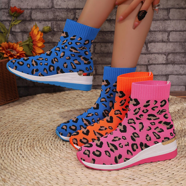 Dame Sneakers med elastisk skaft og trendy leopardmønster Stilla