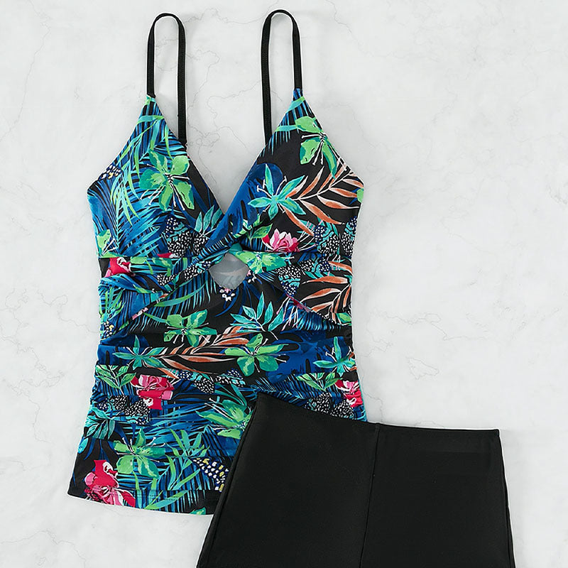 Dame Tankini-sæt med blomster top og komfortable shorts Stilla