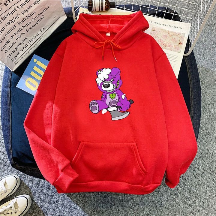 Kvinders hætte sweatshirt med charmerende bjørnemotiv Skovae