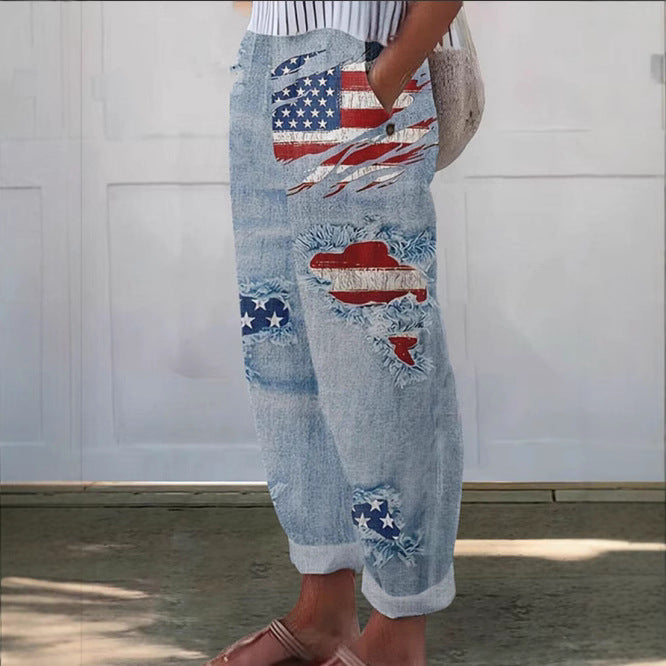 Dame jeans med amerikansk motiv Stilla