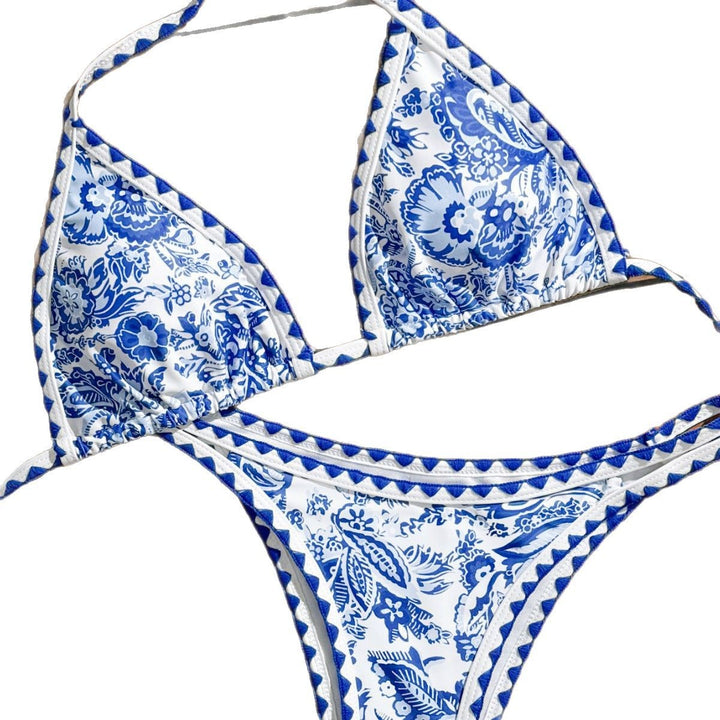 Dame Floral Print Triangle Bikini Sæt Stilla