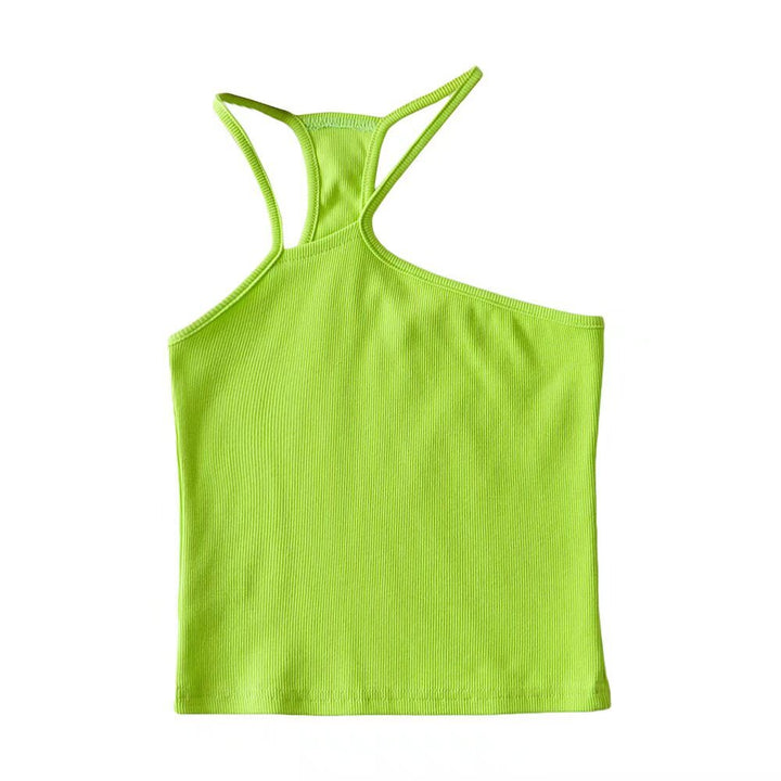 Dame asymmetrisk spaghetti-strop top med smart rippet design og sporty snit Stilla