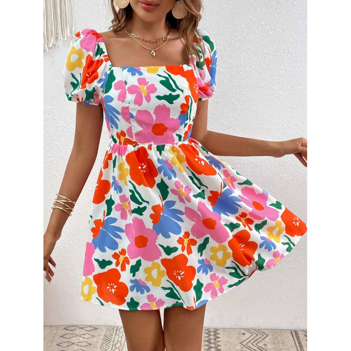 Femme Puff Ærme Floral Mini Kjole Stilla