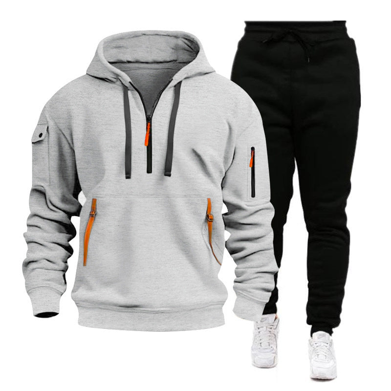 Herrer sporty fleece-sæt med moderne lynlås og praktiske lommer Stilla