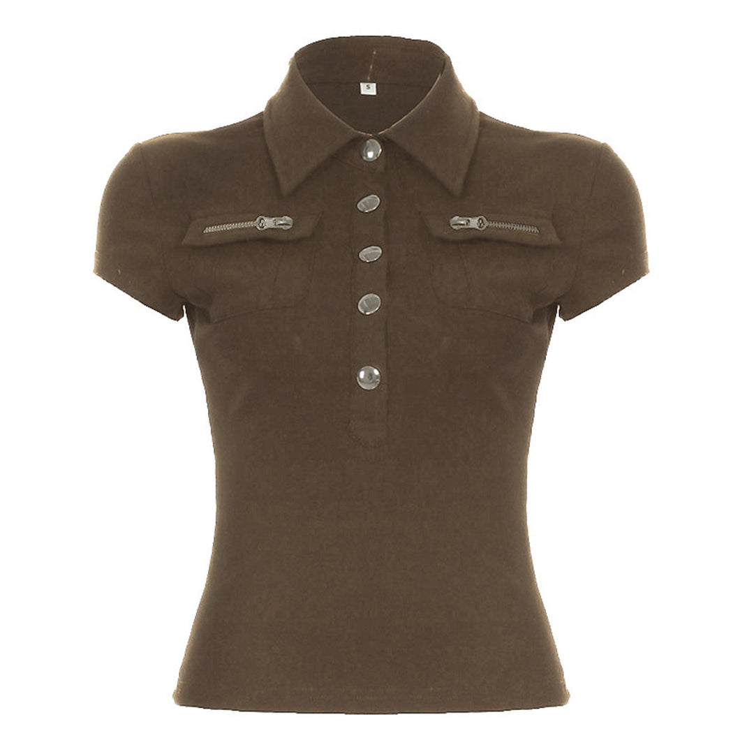 Dame polo shirt med stilfulde lommer og elegante trykknapper Skovae