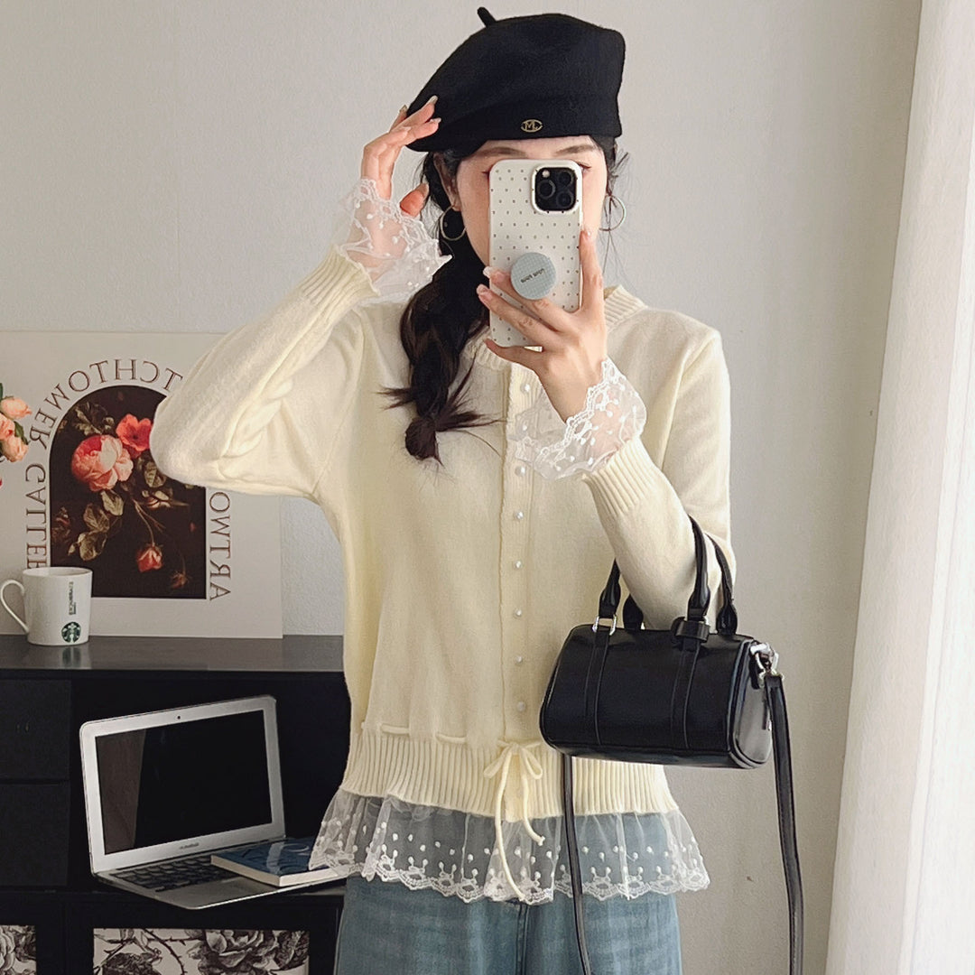Dame cardigan med blonde trim og knapdetaljer Stilla
