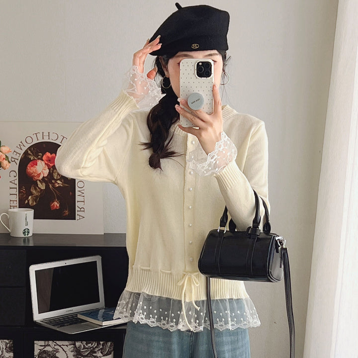 Dame cardigan med blonde trim og knapdetaljer Stilla