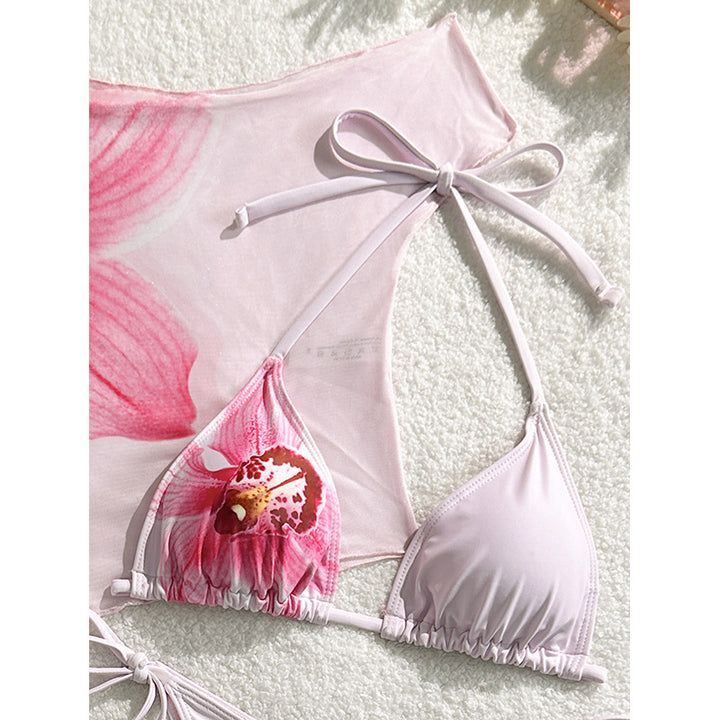 Dame bikini sæt med floralt design og gennemsigtigt cover-up Skovae
