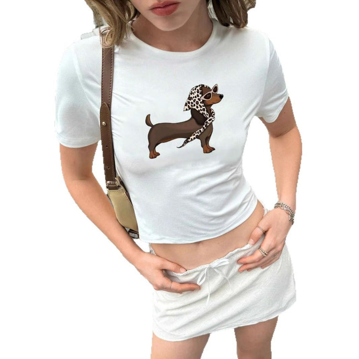 Dame T-shirt med originalt dyremotiv og figursyet snit Skovae
