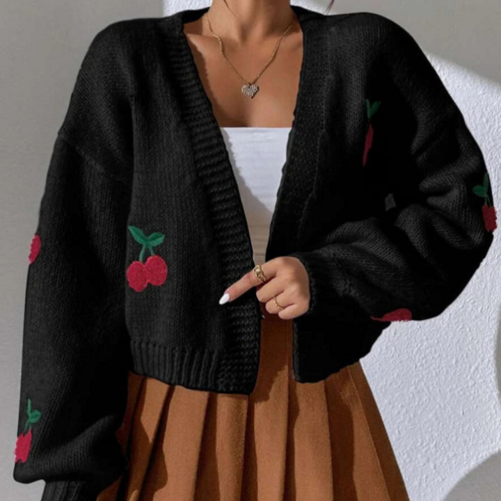 Kvinders cardigan med blomstrede kirsebærmønster Stilla