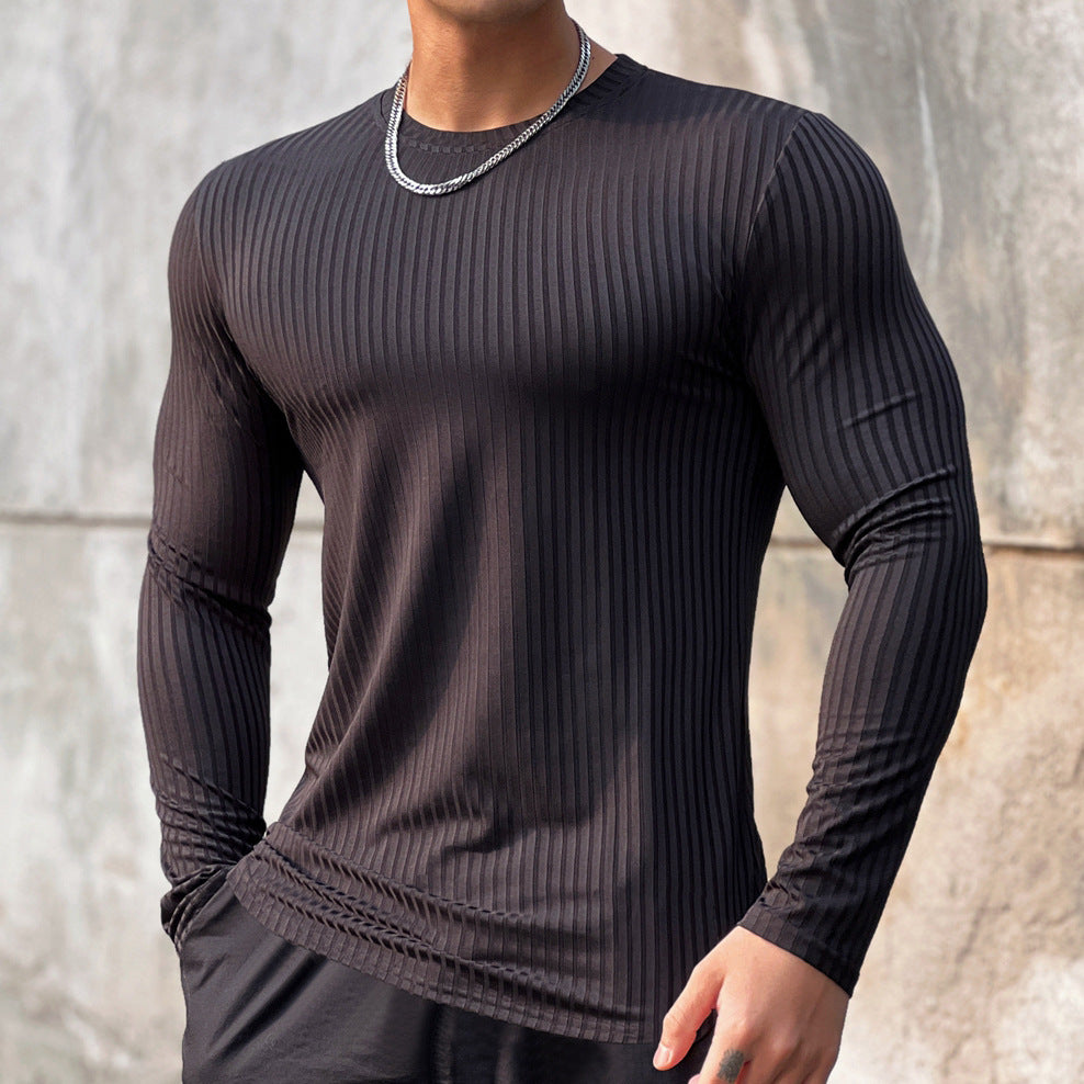 Herrer Langærmet Fitness T-shirt i åndbart strukturstof Stilla