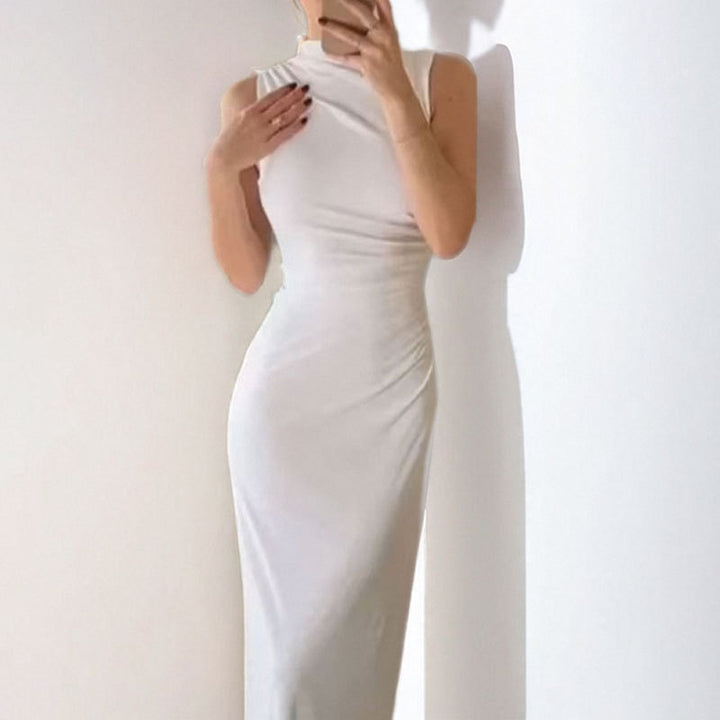 Dame Elegant Midikjole med asymmetrisk U-halsudskæring og drapering Stilla