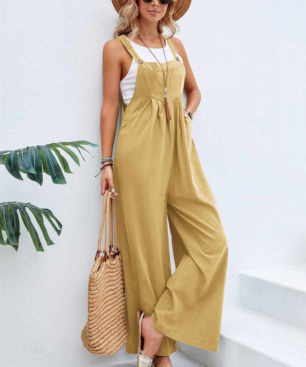 Dame casual jumpsuit med brede ben og justerbare stropper Stilla