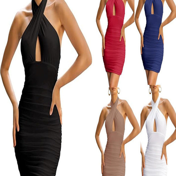 Damer Bodycon-kjole med raffineret indpakningsdesign og udskåret dekolleté Skovae