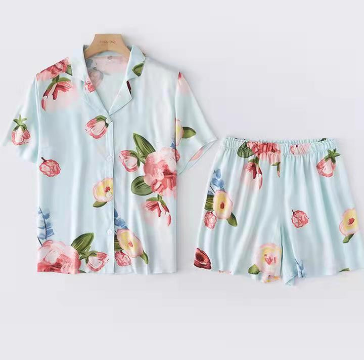 Dame Kortærmet Pyjama-Sæt med elegante striber og elastisk talje Stilla