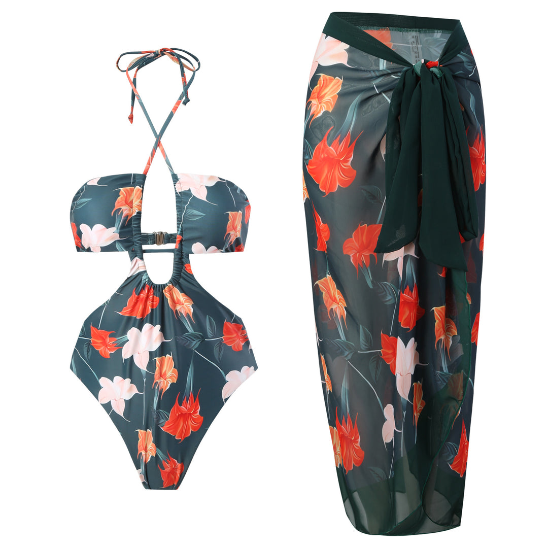 Dame bikini-sæt med raffineret cut-out design og matchende pareo Stilla