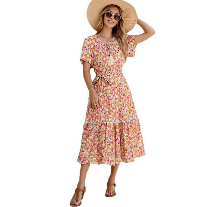 Femme Floral Stuffed Maxikjole med Flæsekoli Stilla