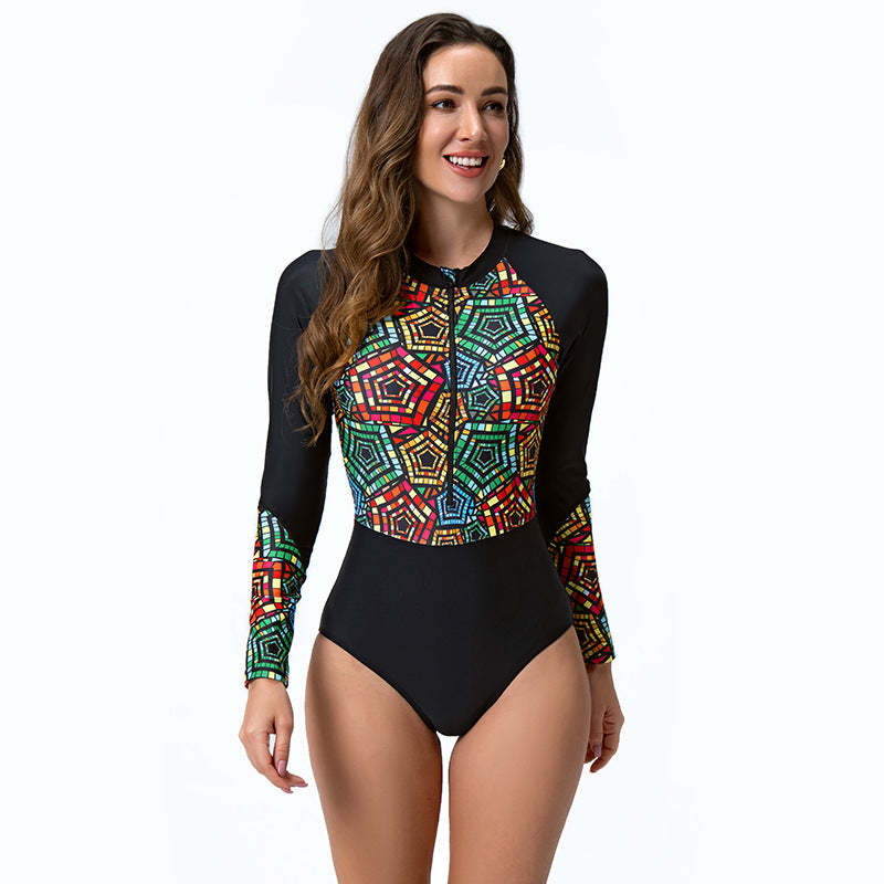 Dame Langærmet-Mønster Rash Guard Én-delt Badedragt Stilla