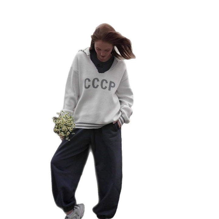 Kvinders Urban Oversized Sweater med fremtrædende grafik og dyb V-hals Stilla