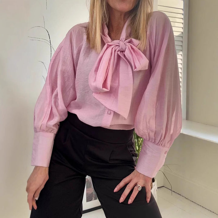 Dame elegant bluse med sløjfe-detalje Stilla