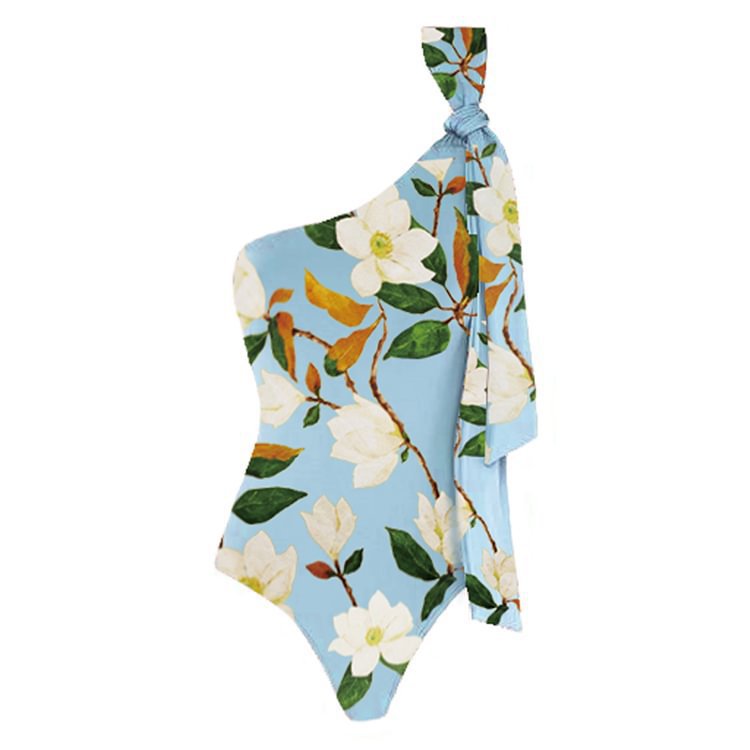 Dame heldragt badedragt med blomsteret indpakningsnederdel og moderne one-shoulder-design Stilla