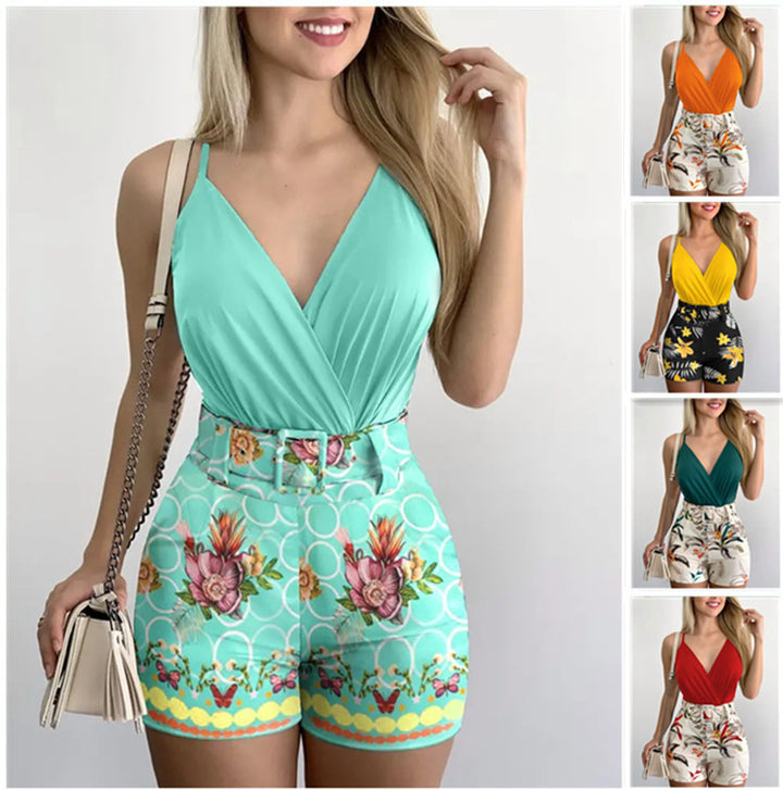 Damer Floral Print Bælte Playsuit Stilla