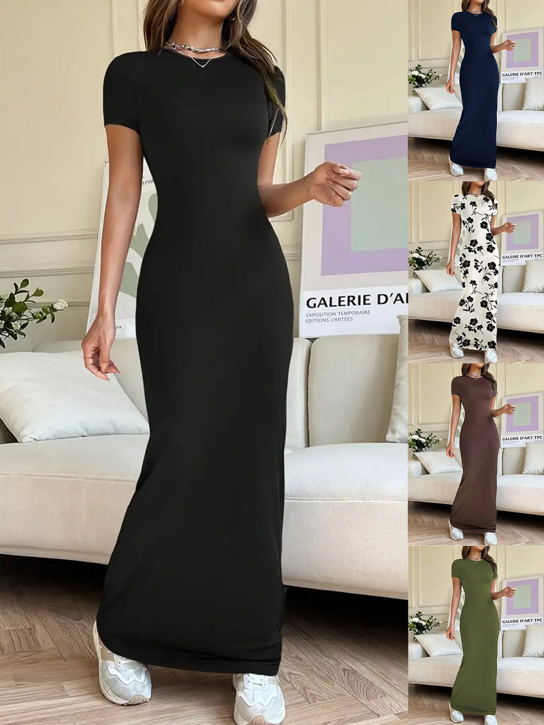 Dame Maxikjole med figurtilpasset snit og elegant rund halsudskæring Stilla