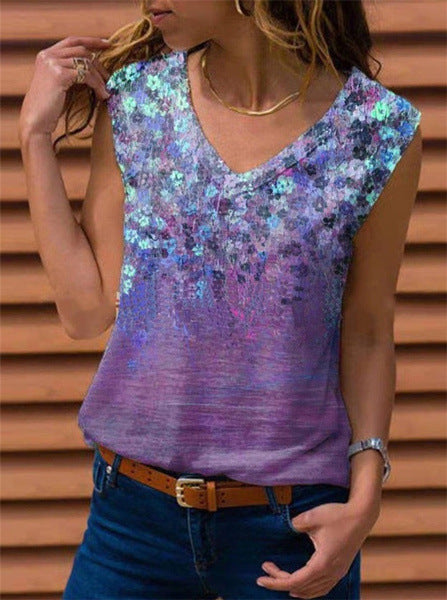 Dame V-hals bluse med blomstret design Stilla