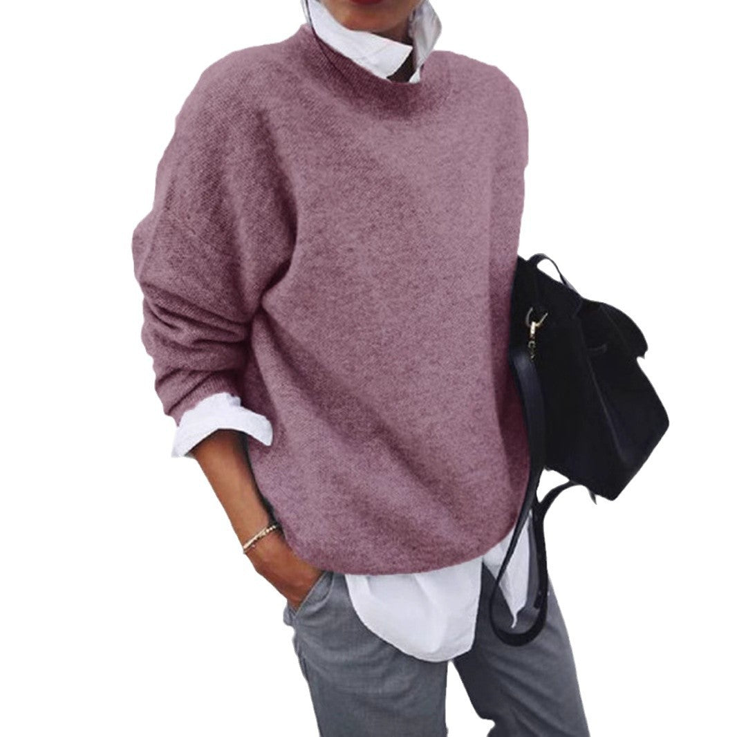 Dame casual sweater med rund halsudskæring og brede manchetter Stilla