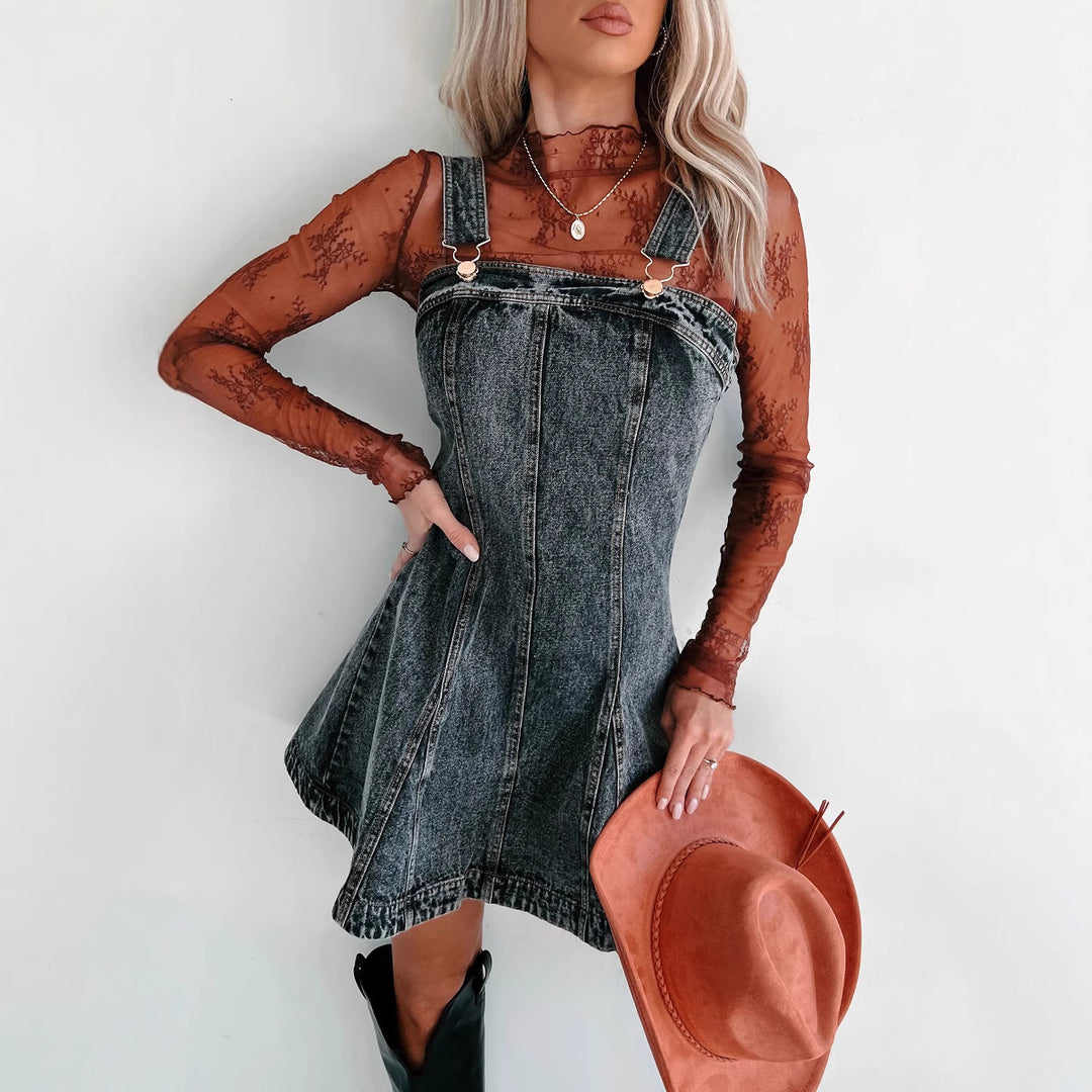 Dame Jeans-rammekjole med elegante stropper og afslappet snit Stilla
