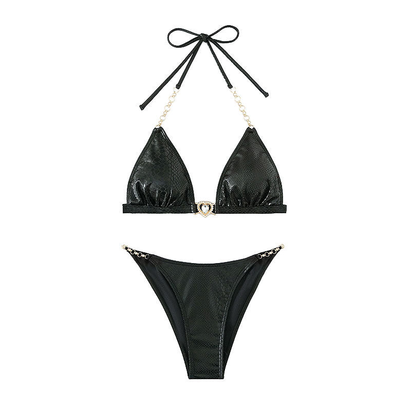 Dame triangle bikini med kæde accenter og elegant snørring Skovae