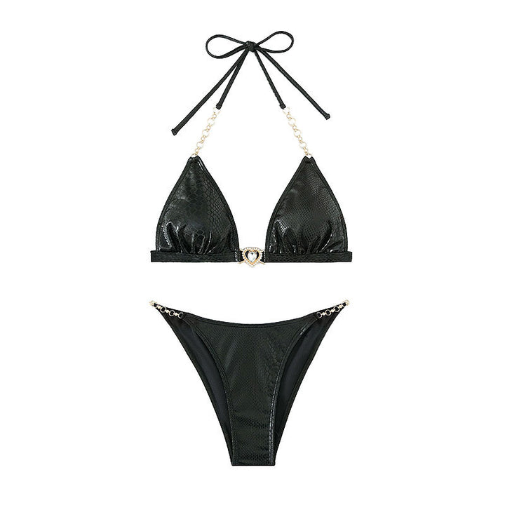 Dame triangle bikini med kæde accenter og elegant snørring Skovae