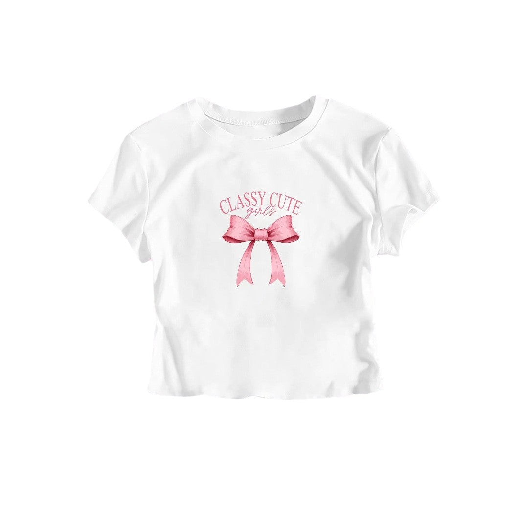 Dame Crop-T-shirt med raffineret sløjfetryk Skovae