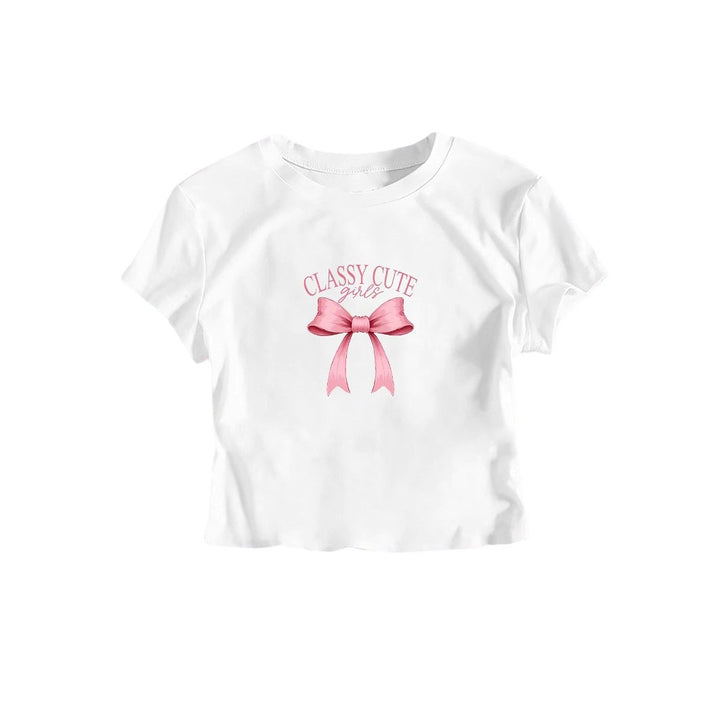 Dame Crop-T-shirt med raffineret sløjfetryk Skovae