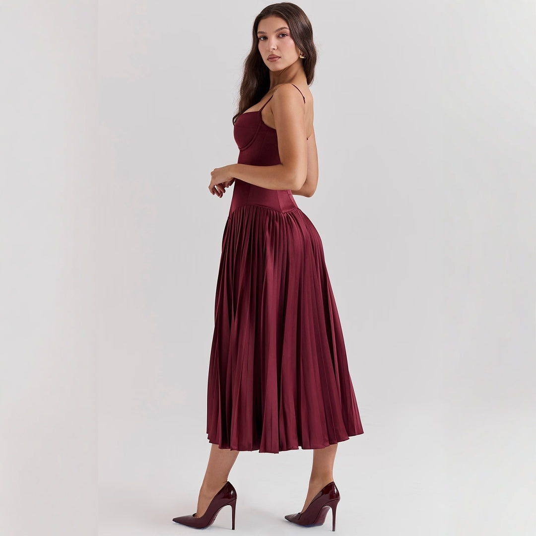 Damer Elegant Maxi Kjole med Korset Top og Flared Nederdel Skovae