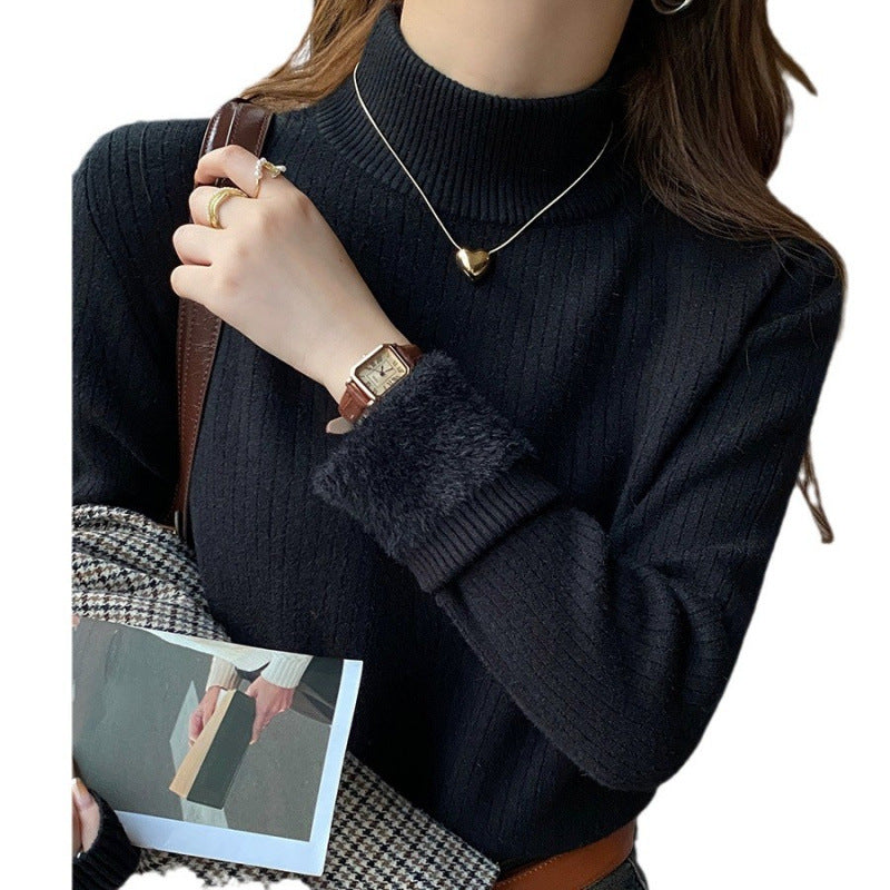 Kvinders sweater med rullekrave og luksuriøs fuzzy kant Stilla