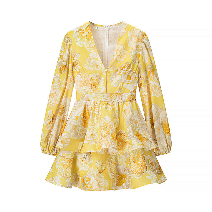 Dame Floral Print Wrap Mini Kjole med Flæsekanter Stilla