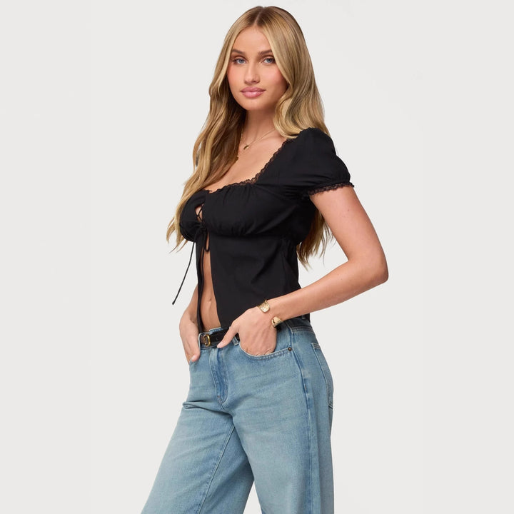 Dame Crop-top med spidsedetalje og snøredetalje Skovae