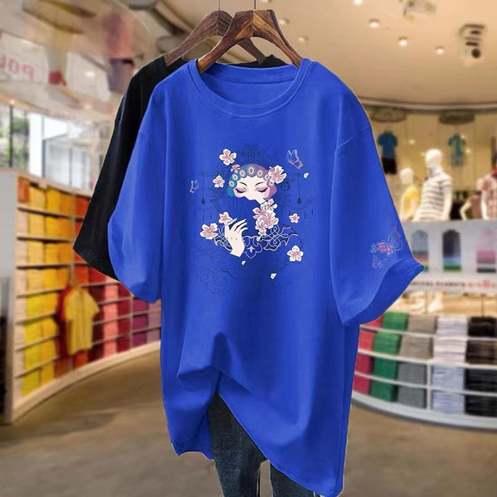 Dame T-shirt med kunstnerisk blomsterdesign og afslappet pasform Stilla