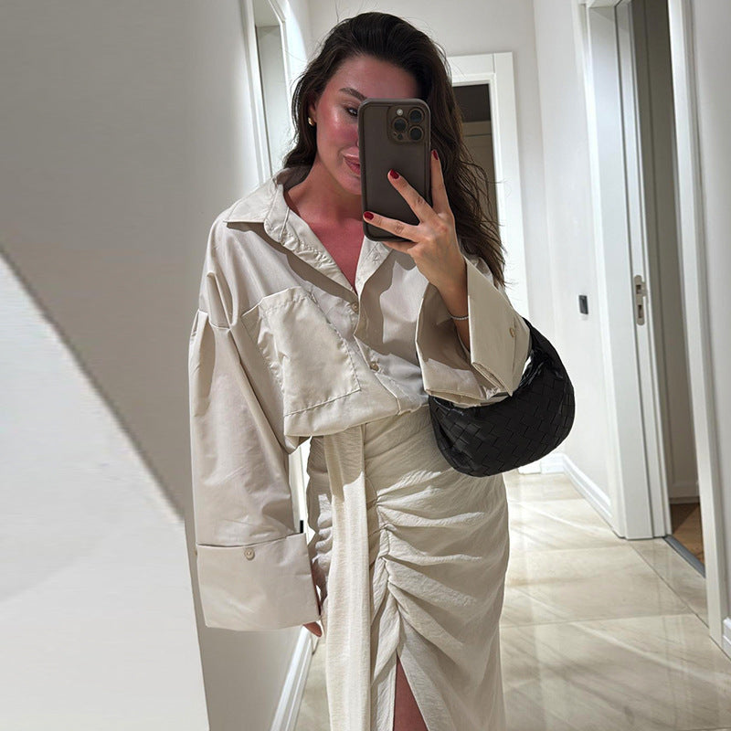 Damebluse med vide ærmer og elegant krave Stilla