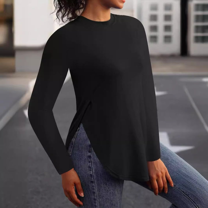 Dame Fashion Langærmet T-shirt med asymmetrisk søm og rund halsudskæring Stilla