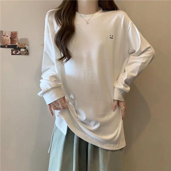 Dame Relaxed Fit Langærmet T-shirt med minimalistisk grafik Stilla