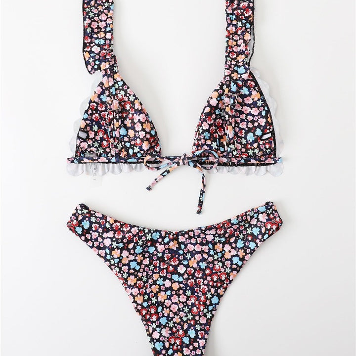 Dame triangel-bikini med legende volanger og blomsterdesign Stilla