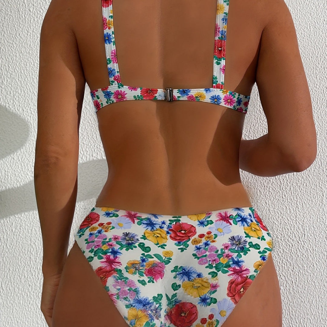 Dame bikini sæt med moderne blomster mønstre og høj talje Stilla