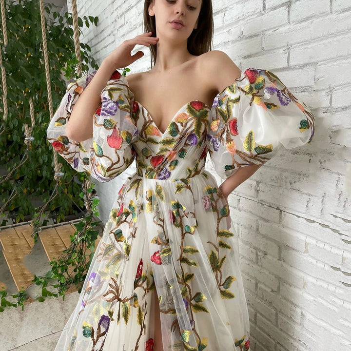 Stilla | Elegant Broderet Mesh Lang Nederdel