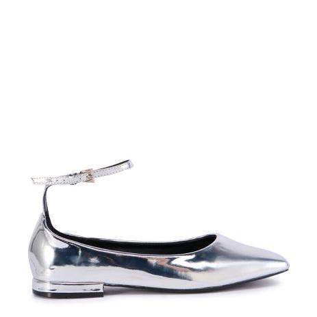 Femme Metallic Quadratåede-Ballerinas med justerbar ankelrem Stilla