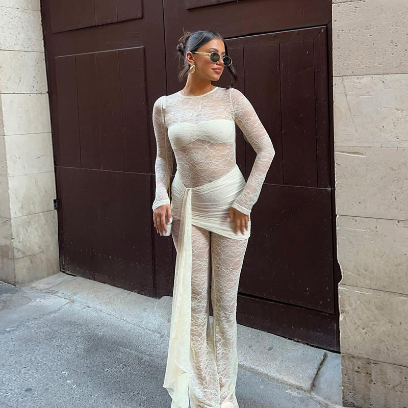 Dame Elegant Overall af lace med lange ærmer Skovae