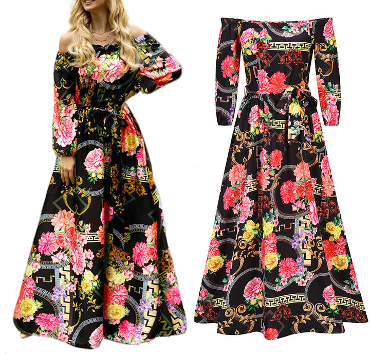 Dame Off-Shoulder Maxikjole med florale Applikationer Stilla
