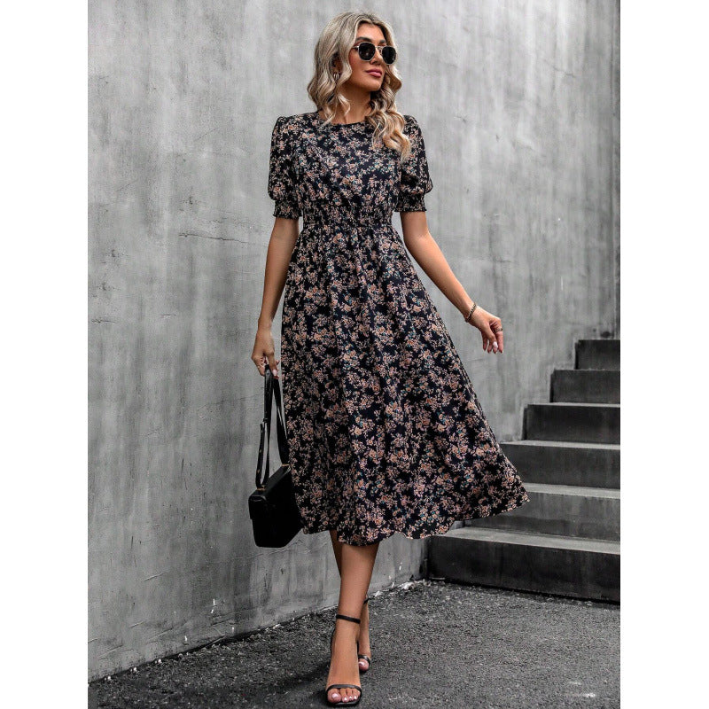 Dame Let Maxi Kjole med Blomsterprint og Smock-Talje Stilla