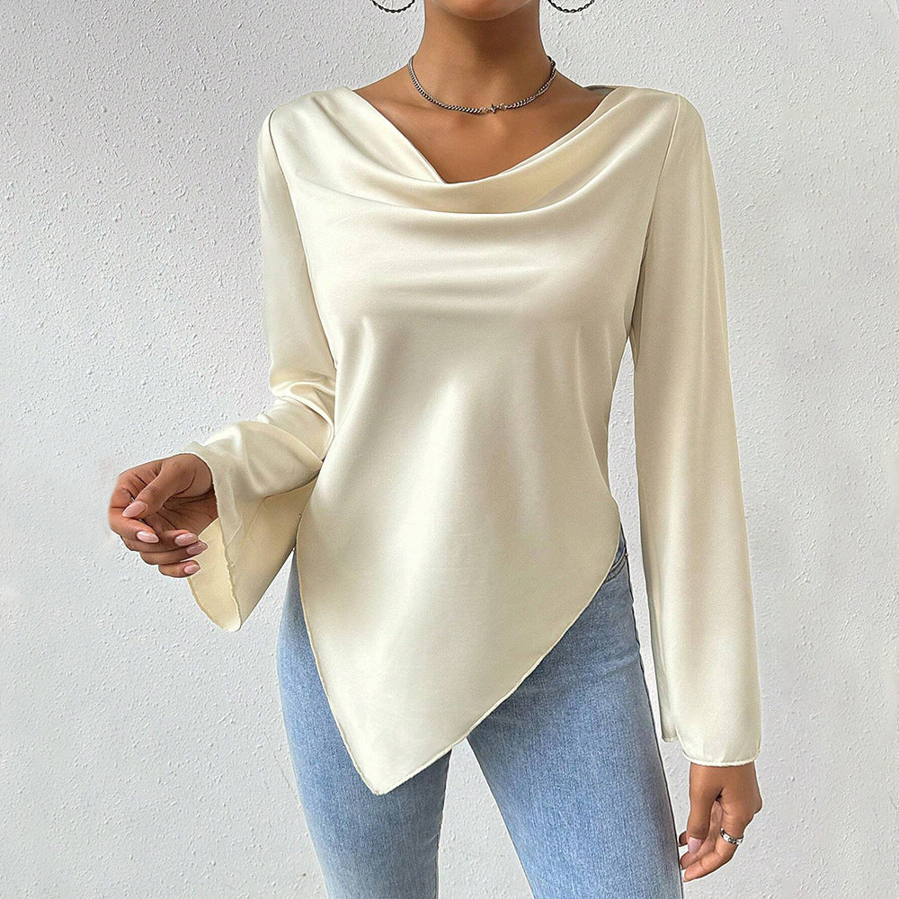 Damer bluse med chic vandfalds hals og lange ærmer Stilla